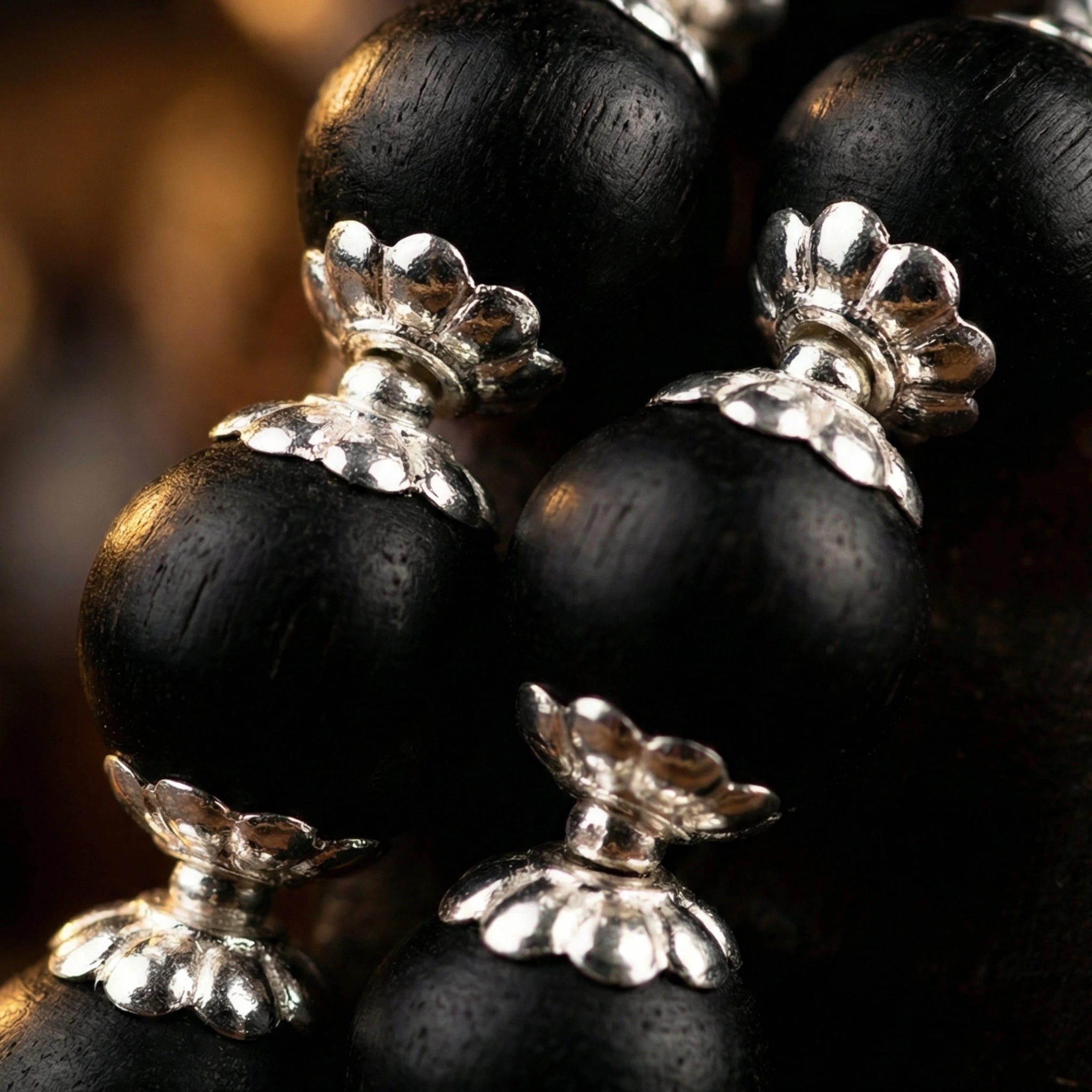 Natural Karungali Silver Capped Malai (8mm, 54 Beads)