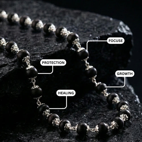 Natural Karungali Silver Capped Malai (8mm, 54 Beads)