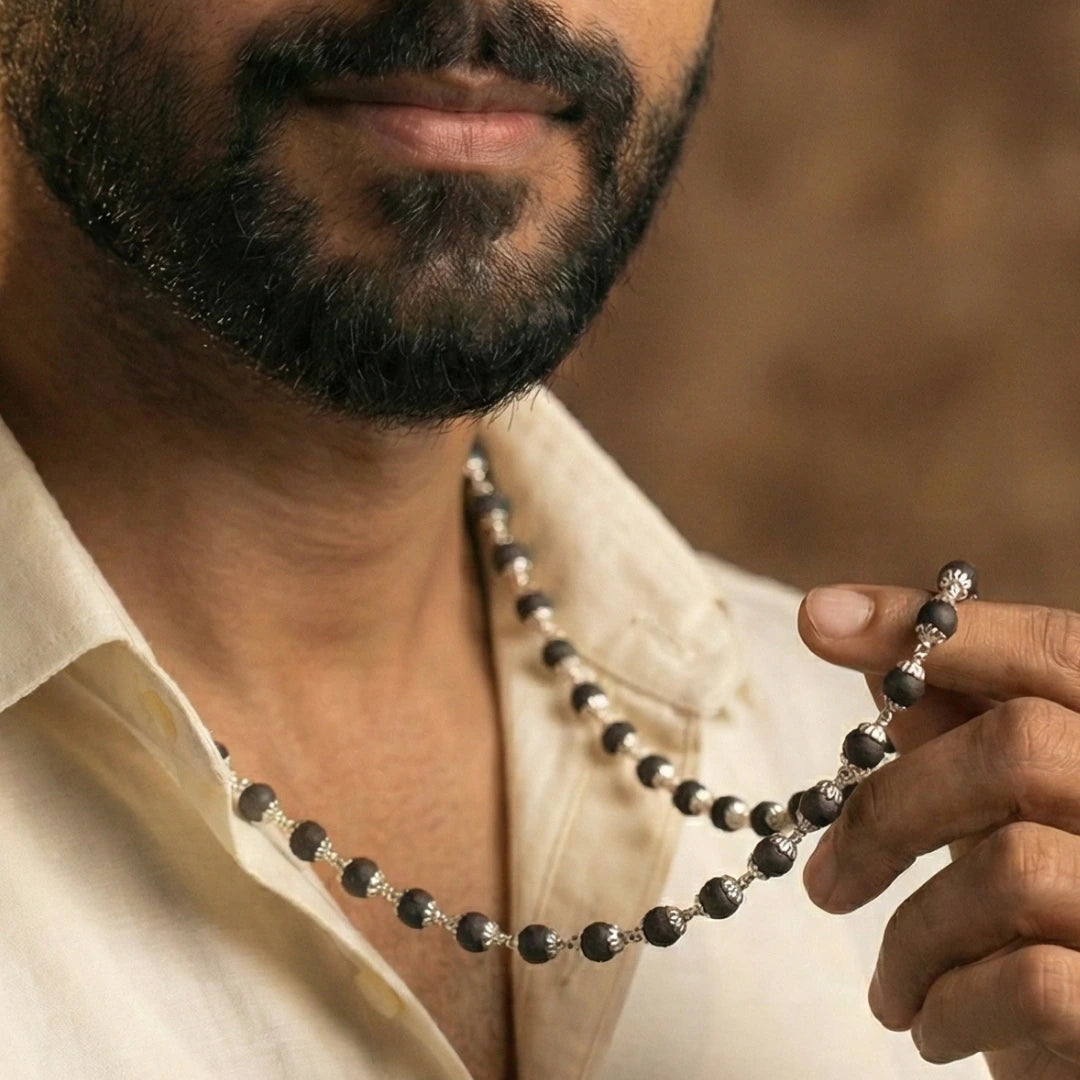 Natural Karungali Silver Capped Malai